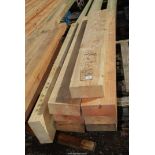 Seven lengths cedar, 8" x 4" x 59" - 71", 1 softwood 9" x 3 1/4" (with drilled holes).