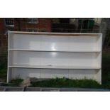 White painted shelving, 76'' wide x 36'' high x 9'' deep.