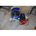 Jump leads, wire rope, wallpaper stripper.