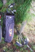 Golf bag, trolley and contents.