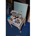 Sewing box stool and contents.