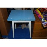 Blue Formica extending table, 2' x 27 1/2".