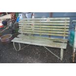 Wrought iron and timber garden bench, 60'' long x 36'' high,