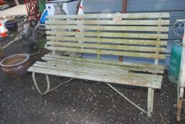 Wrought iron and timber garden bench, 60'' long x 36'' high,