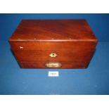 A Mahogany Box with lower concealed drawer, with key, 10 1/2" x 6" x 5 3/4".