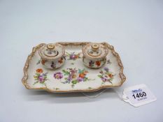 A pretty floral Inkwell/pen holder with the word 'Meissen' impressed to the base and over-scratched