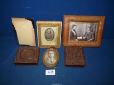 A pair of Bakelite folding picture frames containing photographs of a lady and gent plus other old