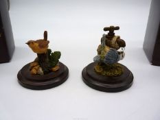 Two Country Artists miniature birds in boxes, Wren and Blue tit, approx 2 1/2" tall.