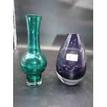 Two pieces of Richimaki glass including purple glass of ovoid form with thick clear base by Aimo