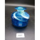 A Mdina blue and cream squat Vase, signed to base, 4 1/4" tall.