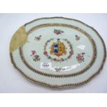 A rare 18th century Chinese export Armorial porcelain platter, 13 1/2" x 11 1/4", damages,
