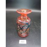 A Mdina red and clear glass Vase with green glass swirled overlay, signed to base, 6" tall.