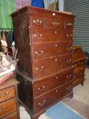 A 19th c Mahogany Chest on Chest having an oak carcass, five long and two short drawers,