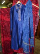 A royal blue Silk Kaftan with beaded work around collar and Silk scarf size 50