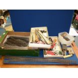 A quantity of '00' gauge railway track, buildings, Hornby-Dublo carriages, etc.