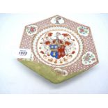A circa 1735 rare Chinese export porcelain hexagonal Armorial plate, Arms of Jephson impaling Chase,