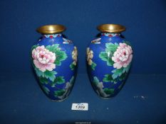 Two blue Cloisonne Vases 7 1/2" tall.