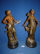 A pair of French Spelter figures one titled 'Forgeron', the other 'Industrie',