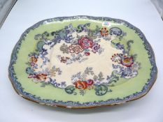 A green ground Pratte & Co. meat Plate with juice tray, a/f.