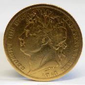 A rare George IV full Gold Sovereign, dated 1822.
