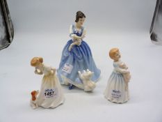 Three Royal Doulton figurines: 'Lorraine', 'My First Pet' and 'Sit'.