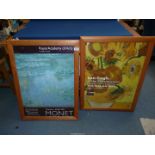 Two framed contemporary advertising Poster prints, one of Van Gogh's Sunflowers,