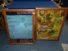 Two framed contemporary advertising Poster prints, one of Van Gogh's Sunflowers,