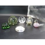 A small quantity of paperweights including small Maks Jonasson crystal rat, pink and white bird,