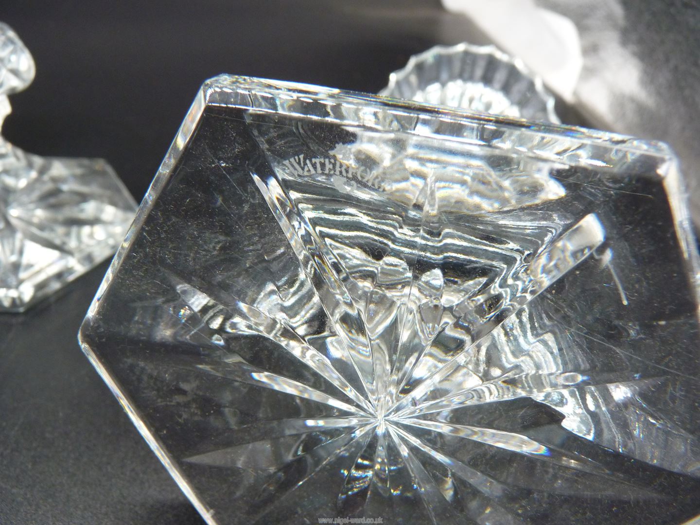 A very large and heavy fruit/punch bowl, pair of Waterford crystal candlesticks, etc. - Image 2 of 3