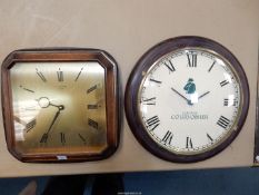 Two wooden framed quartz movement Wall Clocks, one square with Roman numerals by E.A.