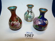 Three miniature Cloisonne Vases, 2 1/2'' tall.