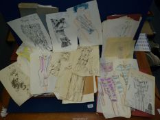 A large quantity of Fashion sketches from the 1970's.
