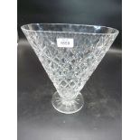 A fan shaped diamond point cut glass footed flower Vase.