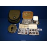 A quantity of Fly fishing tins and flies to include Hardy Brothers six compartment tin (21 flies),
