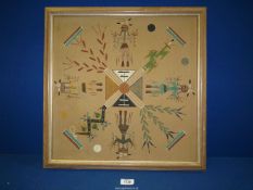 An unusual Navajo sand picture including various traditional decorative elements; New Mexico,