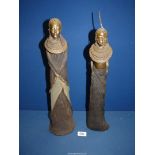 Two limited edition Soul Journeys by Stacy Bayne Massai figures of ladies adorned with necklaces