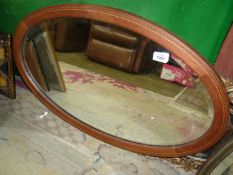 An Edwardian bevel edged oval, satinwood framed Mirror with box stringing detail.
