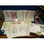 Two folders of Leslie Poole Haute Couture fashion sketches from the 1970's (approximately 60-70),