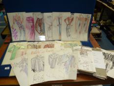 Two folders of Leslie Poole Haute Couture fashion sketches from the 1970's (approximately 60-70),