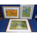 Three framed and mounted Roy Escott paintings including 'Early Morning Moroccan Desert'