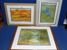 Three framed and mounted Roy Escott paintings including 'Early Morning Moroccan Desert'