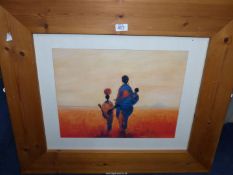 A heavy framed modern Print by Tony Hudson "Mother and Child", 32 1/4" x 28".