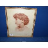 A framed red ink Print Portrait of "Esta" after Frank Dicksee 1885.