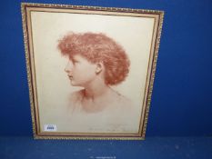 A framed red ink Print Portrait of "Esta" after Frank Dicksee 1885.