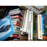 Two boxes of books including gardening, car maintenance, Hayes car manuals etc.