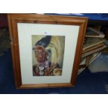 A pine framed Print of Buinjiro Thiongo Kamathia Kikuyu from an original painting by Joy Adamson,