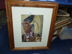 A pine framed Print of Buinjiro Thiongo Kamathia Kikuyu from an original painting by Joy Adamson,