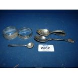 Two Silver napkins, baby spoon, teaspoon and mustard spoon, Birmingham makers, 58.6 gms.