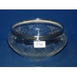 A large cut glass Bowl with deep silver rim, Chester 1912, maker Barker Bros, 9'' diameter.
