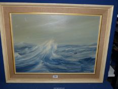A large framed Oil on canvas of a Rower in High Seas, signed lower right R.G.